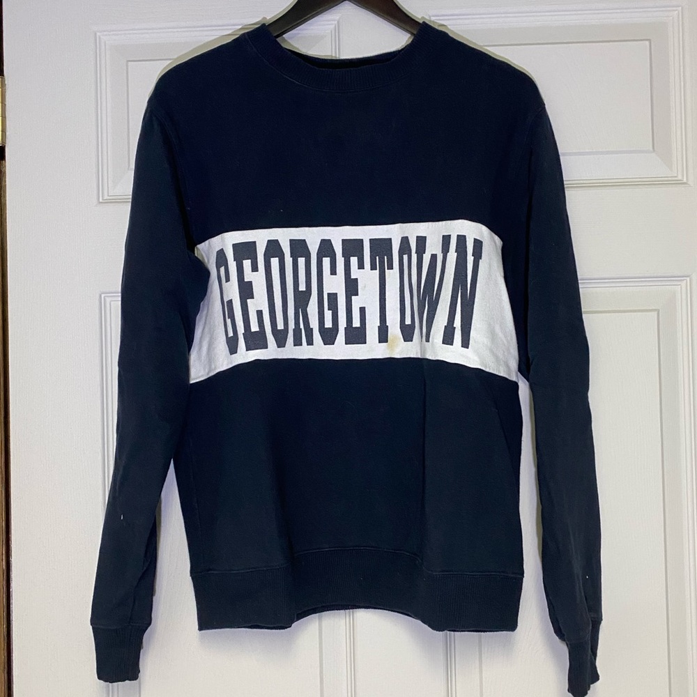 Brandy Melville navy crew neck with white thick stripe and “Georgetown” printed